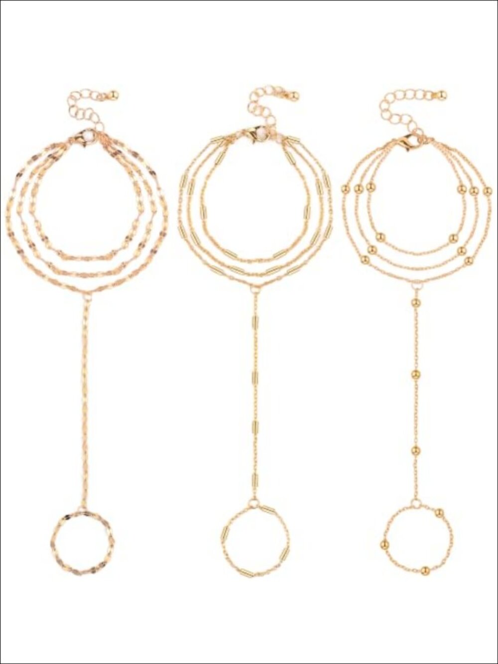 Women's Hand Chain Bracelet Ring Set Layered Fashion Jewelry 3 Pieces